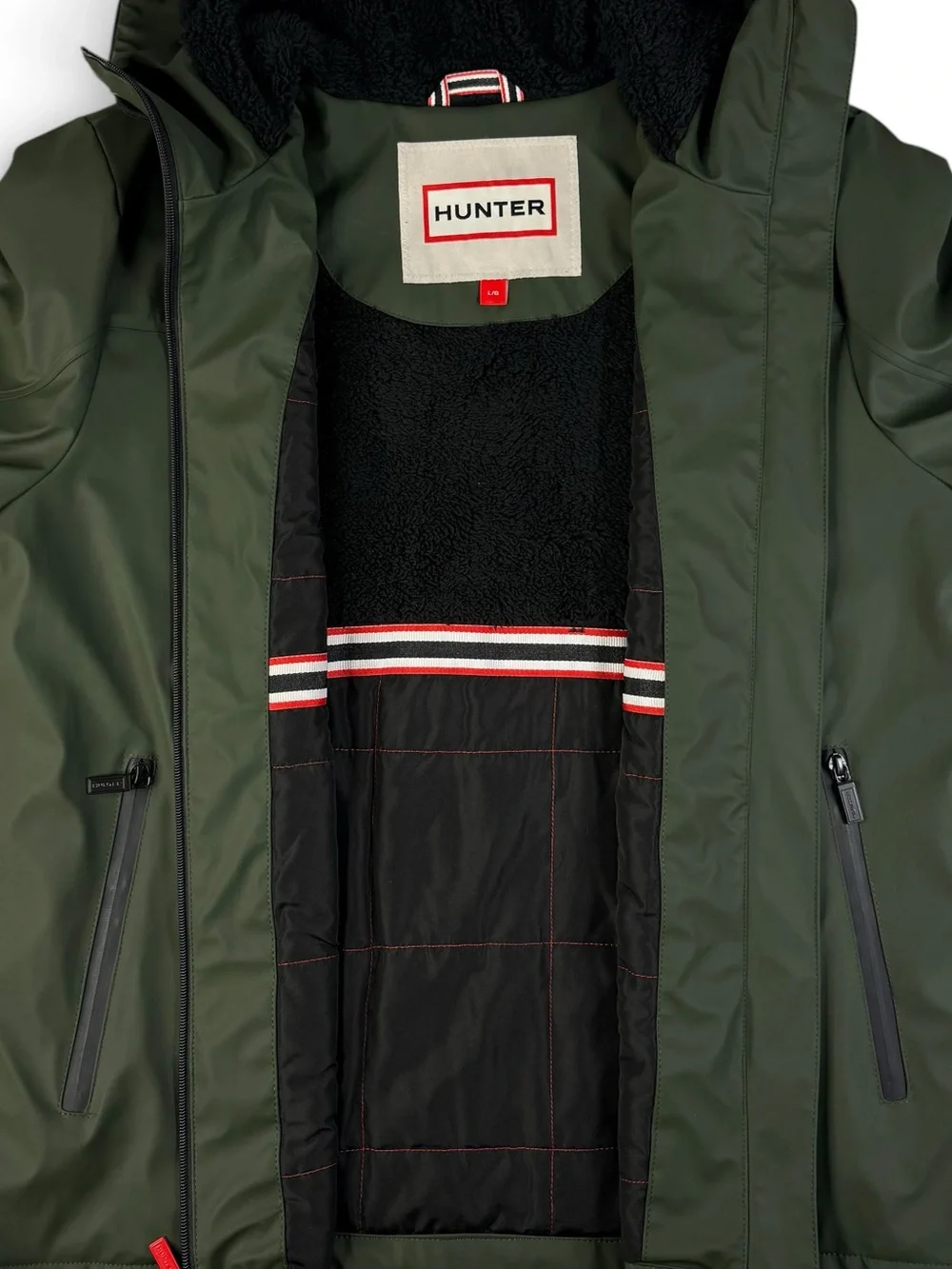 Hunter Men’s Dark Green Fleece Lined Hooded Jacket NWOT Large